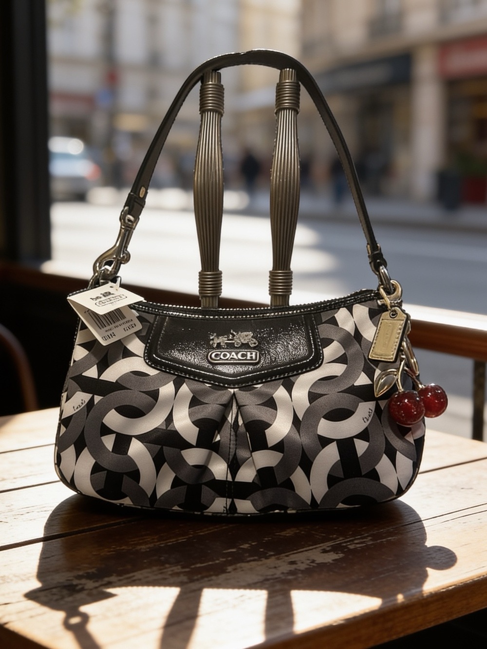 New Coach Madison Black & Gray Chainlink/Optic C Pattern Mini Shoulder Bag